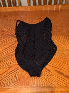 Kenneth Cole Black Crochet Accent One-Piece Swimsuit